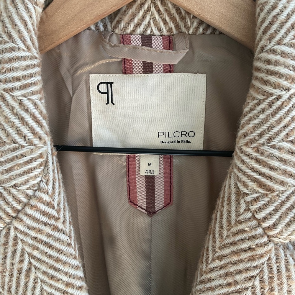 Pilcro from Anthropologie Brushed Herringbone Blazer Size Medium Cream and Beige - Picture 8 of 16